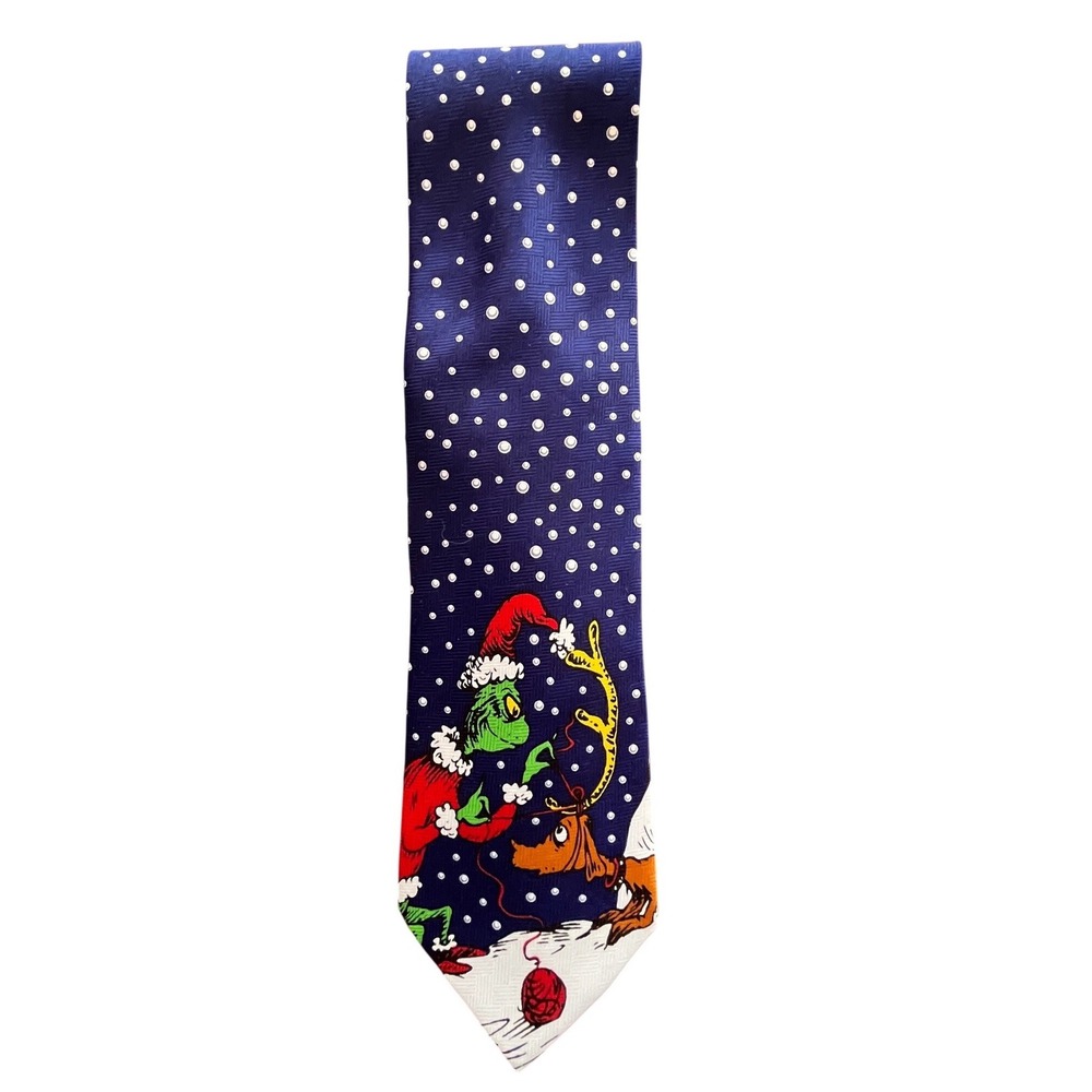 Dr. Seuss The Grinch Who Stole Christmas Men Tie Navy Blue Polka Dot Holiday NWT